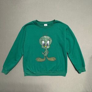Looney Tunes Tweety Bird Rhinestone Sweatshirt‎ Green Size Large